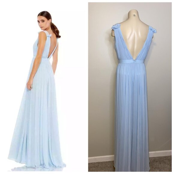 Mac DUGGAL Powder Blue Pleated Chiffon Sleeveless V-Neck - Picture 2 of 9